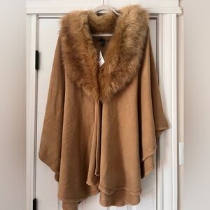 Saks Fifth Avenue Camel Cape with Plush Fur Collar
